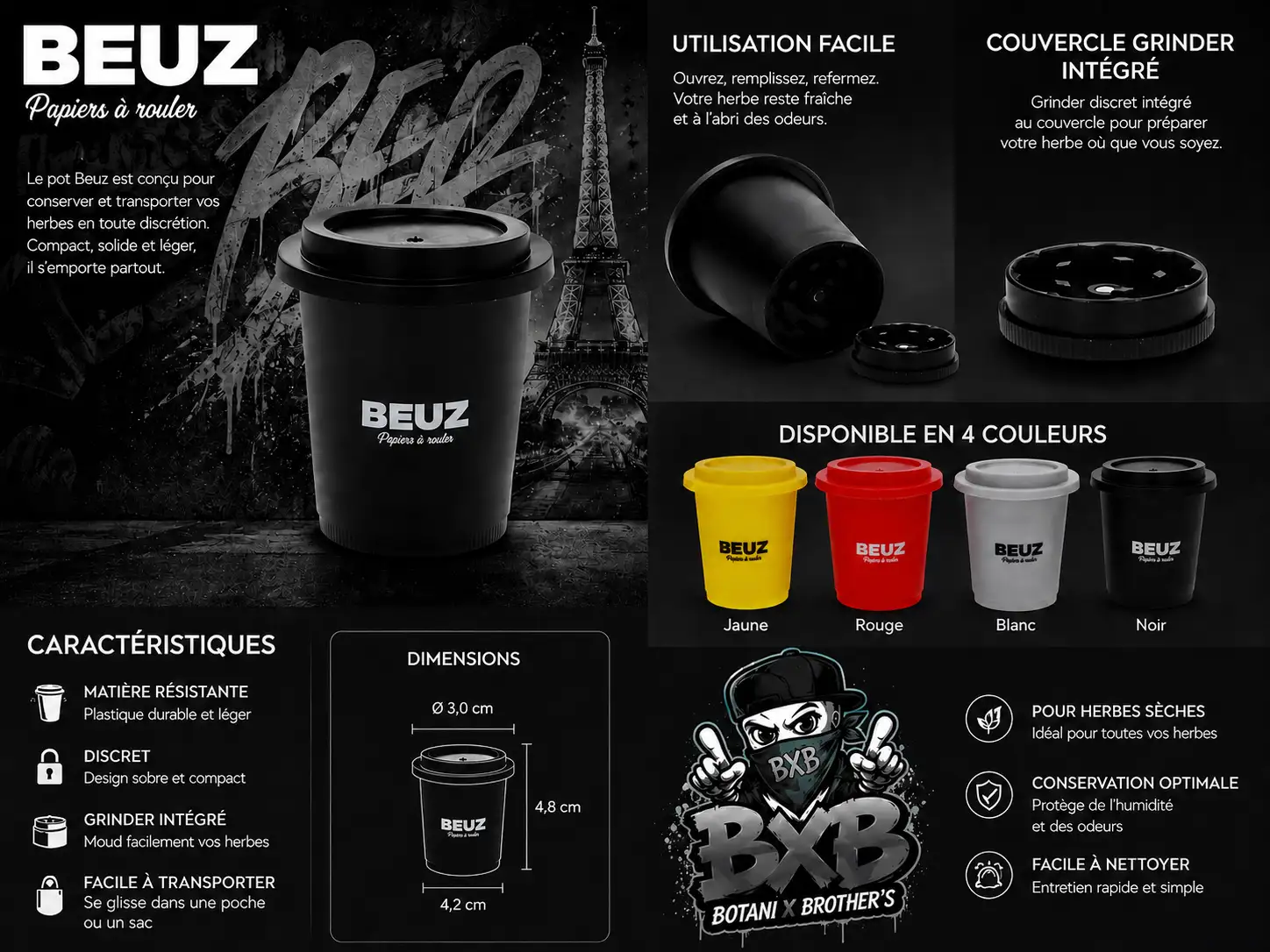 Grinder Beuz 2 in 1 - Grinder + Pot Conservation